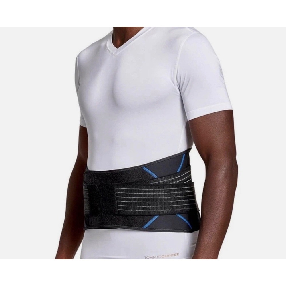 TOMMIE COPPER Black/Blue Adjustable Compression Back Brace - L/XL